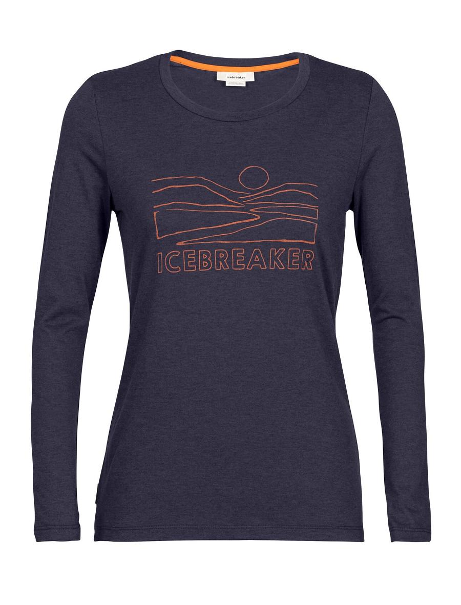 Midnight Navy Icebreaker Merino Central Classic T-Shirt Sunset Women's Long Sleeve | AU 1633XYUF